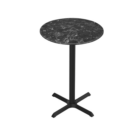 Holland Bar Stool Co 42 Tall OD211 Black Table Base w30x30 foot and 32 Diameter Black Marble Top, IndoorOutdoor OD211-3042BWODS32RBM